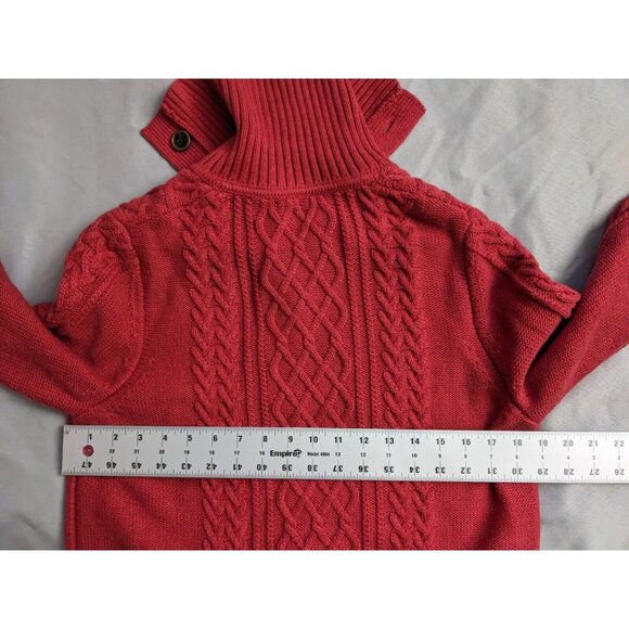 L.L. Bean Sweater Red Cable Knit Fisherman Button Up Turtleneck Womens Size L - Picture 10 of 12